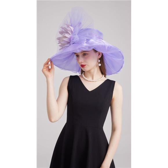 Women's Kentucky Derby Church Dress Hat 01-purple - Picture 5 of 7
